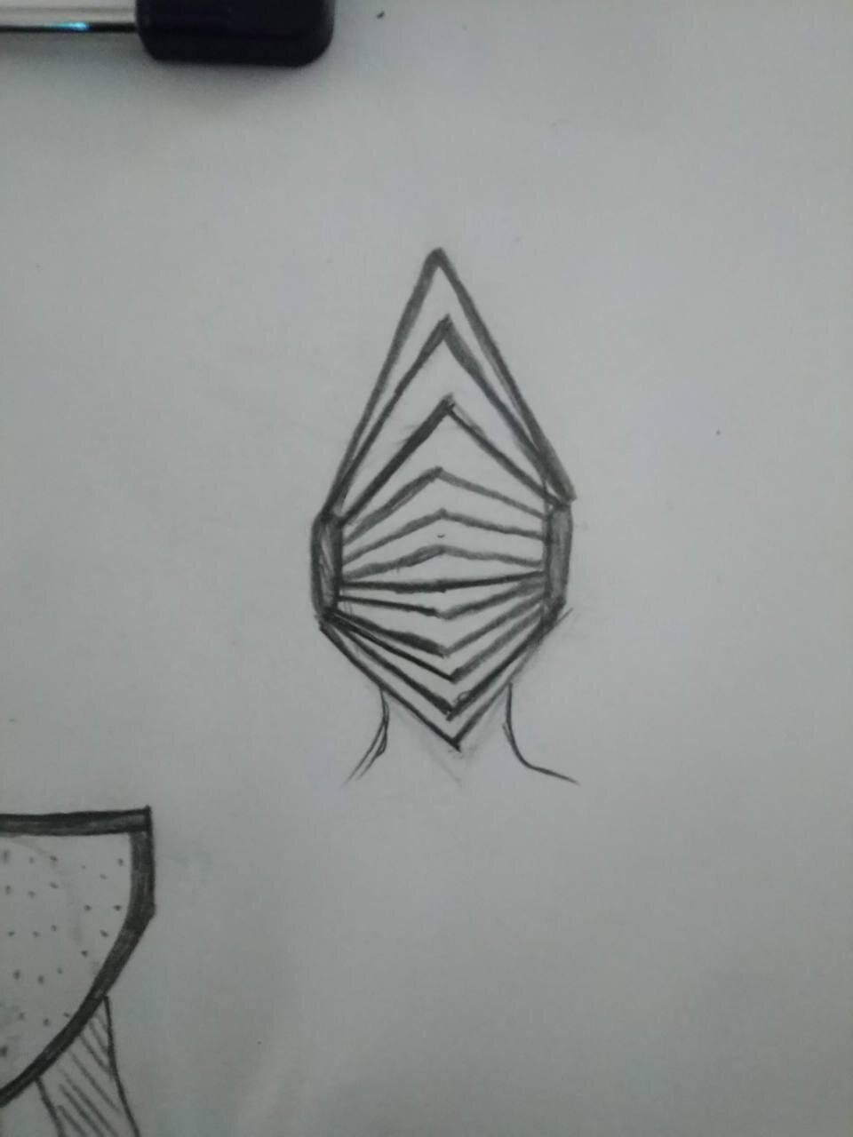 Pencil sketch of a radial fan headdress